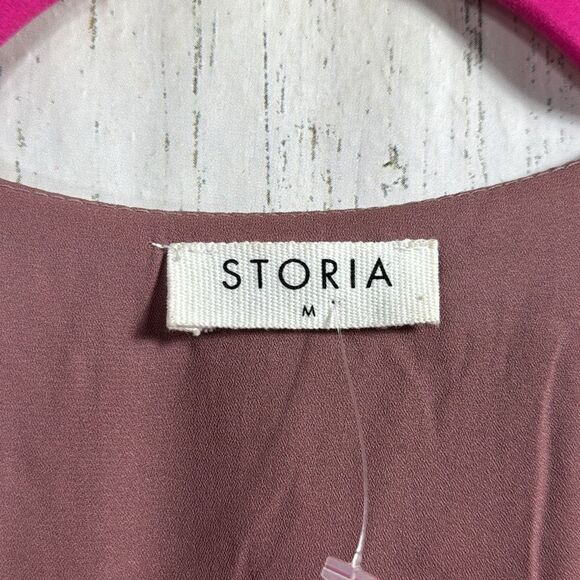 Storia Mauve Boho Tiered Mini Dress Long Sleeve Deep V Cottagecore Romantic - Picture 6 of 14